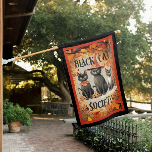 The Black Cat Society _ 3 Scary Halloween Cats House Flag