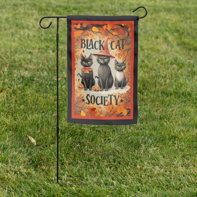 The Black Cat Society - Three Halloween Cats Garden Flag (In SItu)