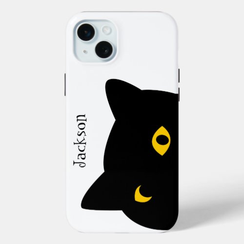 The Black cat watching you with Golden eyes custom iPhone 15 Plus Case