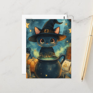 The Black Cat Witch  Postcard