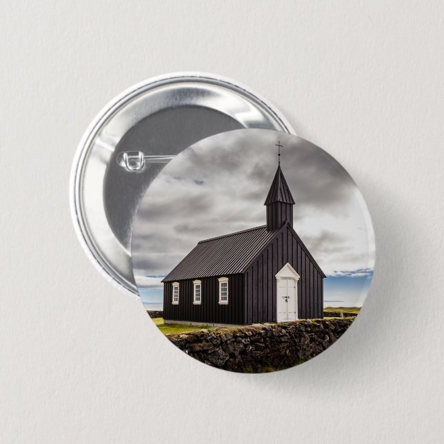 The Black Church Of Budir, Iceland Button (Front & Back)