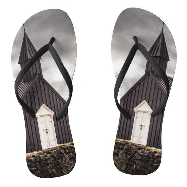 The Black Church Of Budir, Iceland Flip Flops (Footbed)