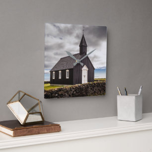 The Black Church Of Budir, Iceland Square Wall Clock