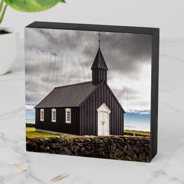 The Black Church Of Budir, Iceland Wooden Box Sign (In Situ Horizontal)