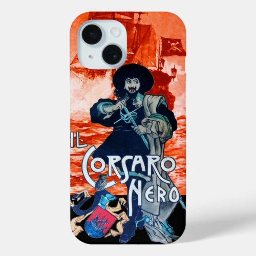 THE BLACK CORSAIR Pirate Ship Battle In Red iPhone 15 Case