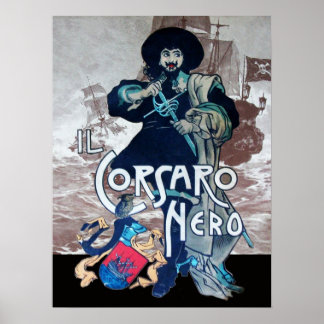 THE BLACK CORSAIR /Pirate Ship Battle In Sepia Poster