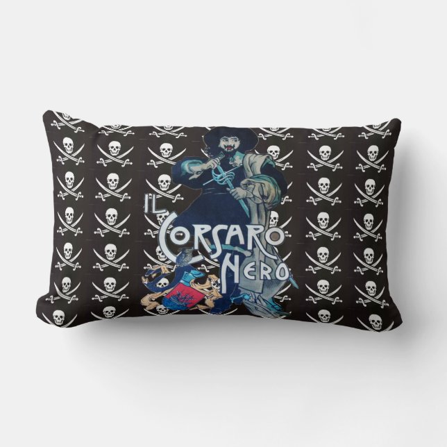 THE BLACK CORSAIR SKULL CROSSED SWORDS LUMBAR PILLOW (Front)