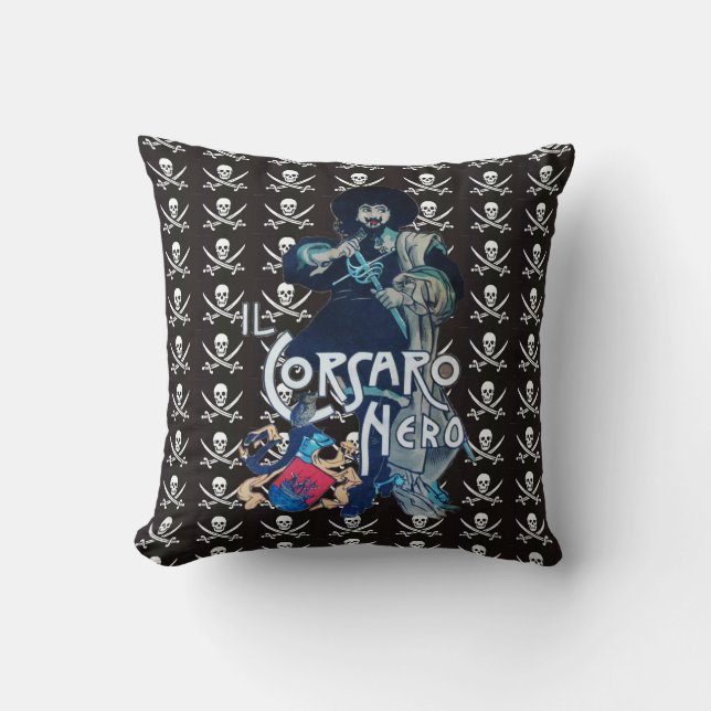 THE BLACK CORSAIR SKULL CROSSED SWORDS THROW PILLOW (Front)