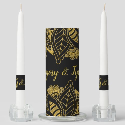 The Black Gold Mandala Unity Candle Set