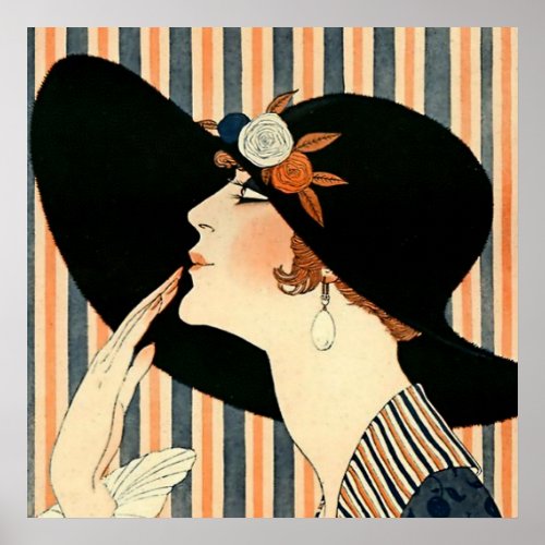 The Black Hat Art Deco by George Barbier Poster