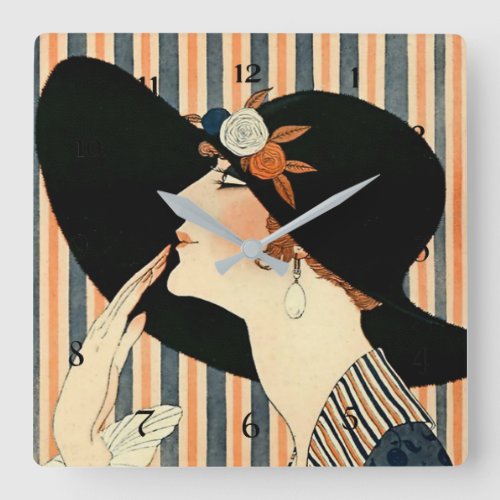 The Black Hat Art Deco by George Barbier Square Wall Clock