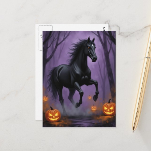 The Black Horse in the Halloween Forest Postcard (Front/Back In Situ)