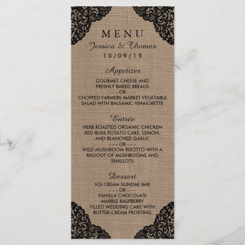 The Black Lace On Rustic Burlap Wedding Collection Menu