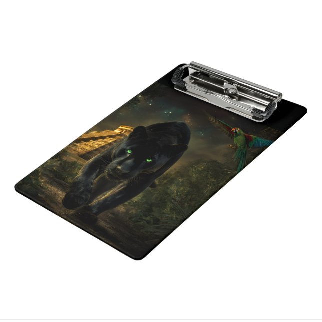 The Black Puma and the Green Macaw Mini Clipboard (Angled3)