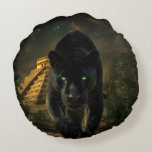 The Black Puma and the Green Macaw Round Pillow
