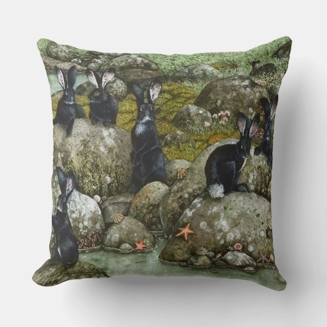 The Black Rabbit of Hy-Brasil Throw Pillow (Front)