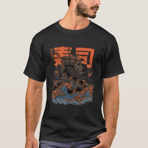 The Black Sushi Dragon Funny Japan Culture And Sus T_Shirt