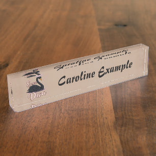The black swan, queen of the water. desk name plate