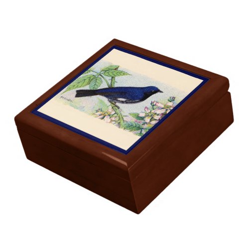 The Black_Throated Blue Warbler Bird Ceramic Tile Gift Box