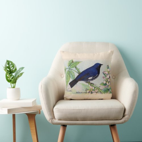 The Black_Throated Blue Warbler Bird Throw Pillow