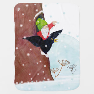 The blackbird and the forest gnome wave baby blanket