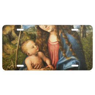 The Blessed Mother Mary Holding Baby Jesus License Plate
