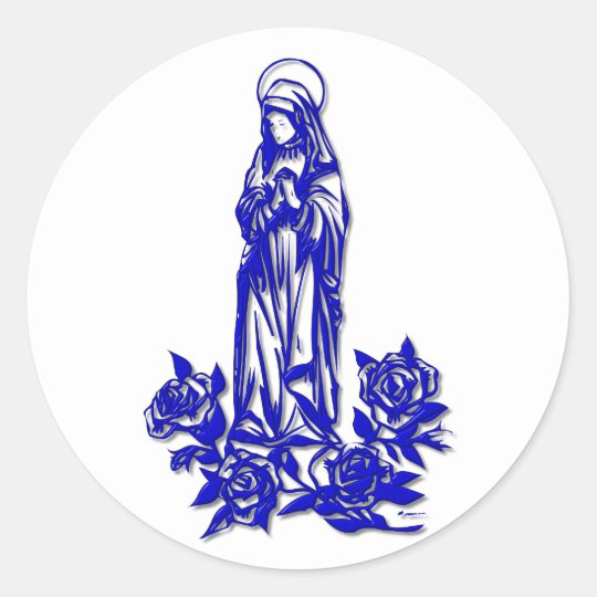 The Blessed Virgin Mary With Blue Roses Classic Round Sticker