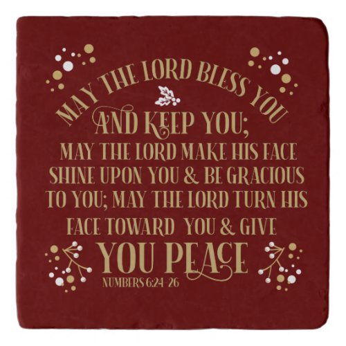 The Blessing Numbers 624_26 Gold Red Christmas Trivet