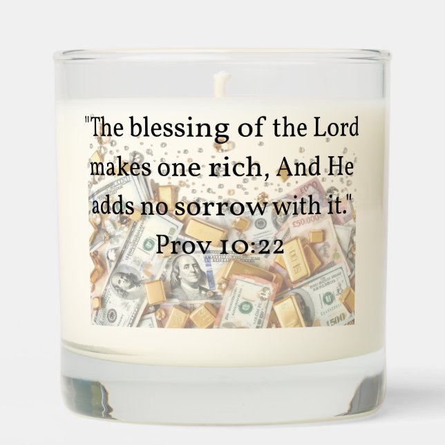 "The blessing of the Lord makes one rich..."  Scented Candle (Front)