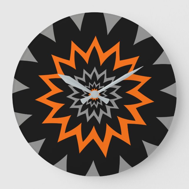 The Blooming Expanse:  Black and Orange Large Clock (Front)
