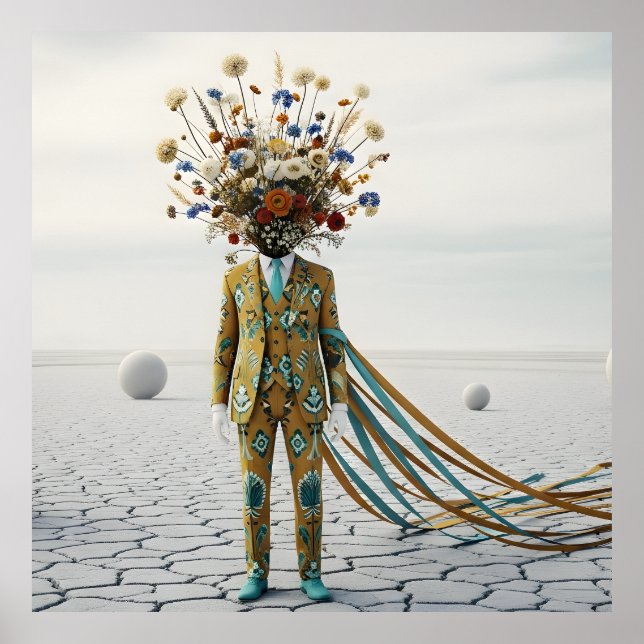 The Blooming Mind: Surreal Floral Desert Odyssey Poster (Front)