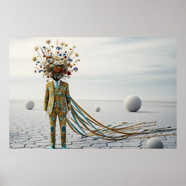 The Blooming Mind: Surreal Floral Desert Odyssey Poster (Front)