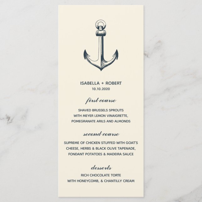 The Blue Anchor | Nautical Wedding Menu (Front)