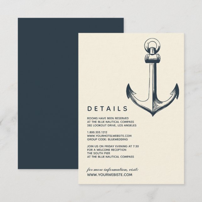 The Blue  Anchor | Wedding Guest Details Invitation (Front/Back)