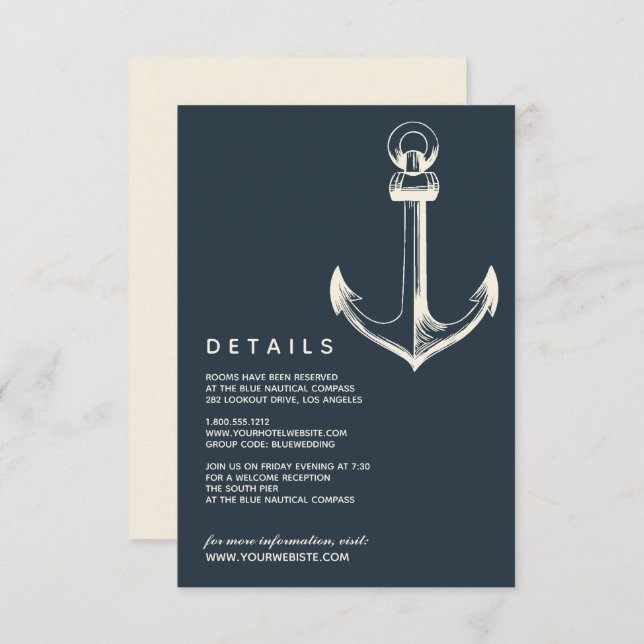 The Blue  Anchor | Wedding Guest Details Invitation (Front/Back)