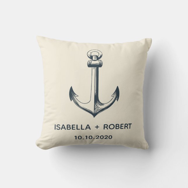 The Blue Anchor | Wedding Keepsake Throw Pillow (Front)