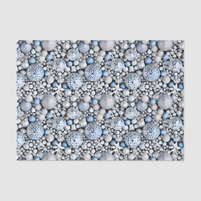 The Blue and Silver Christmas Bulb Series Design 6 Tissue Paper (Front)