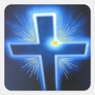 The blue backlit Cross. Square Sticker