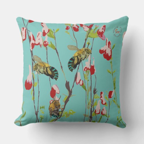 The Blue Banded Bee on Aqua by Chrissy Wild Outdoor Pillow