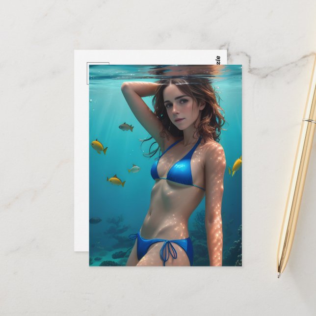 The Blue Bikini Lady Postcard (Front/Back In Situ)