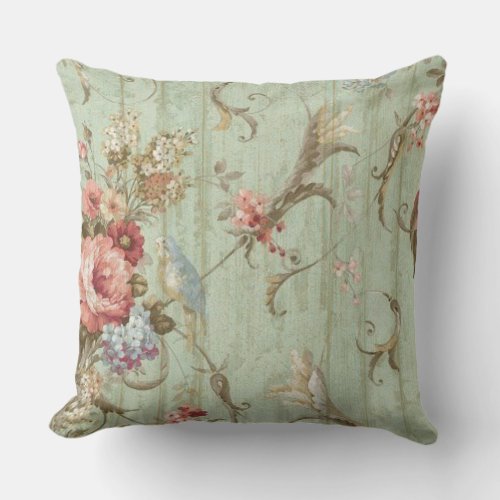 The Blue Bird French Cottage Bed Room Collection Throw Pillow