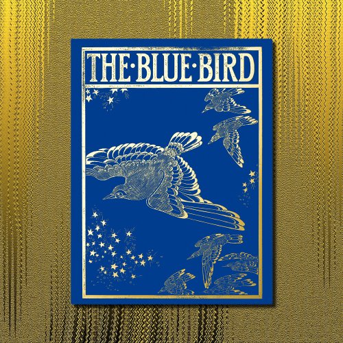 The blue bird _vintage gold  foil invitation postcard