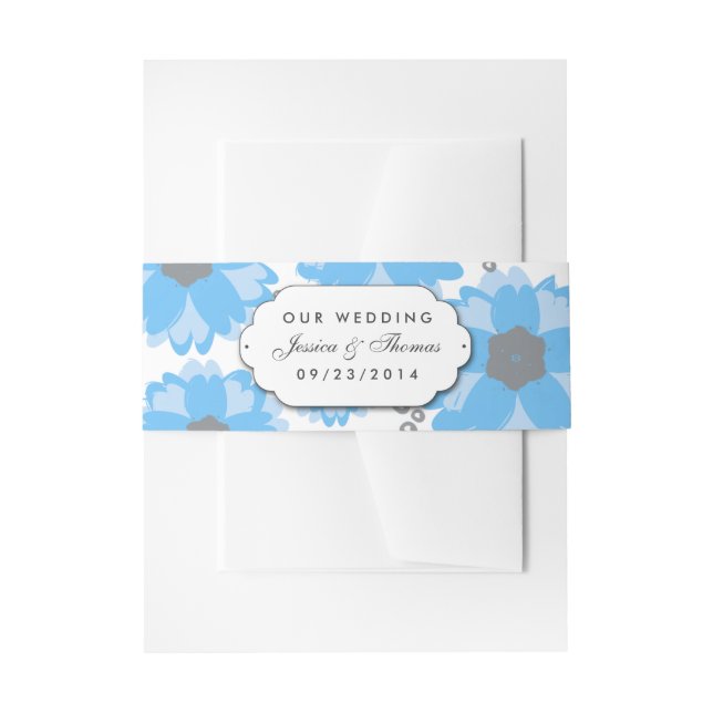 The Blue Blossom Wedding Collection Invitation Belly Band (Front Example)