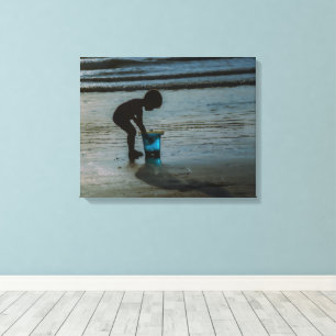 The Blue Bucket Silhoutte Beach Children Canvas Print