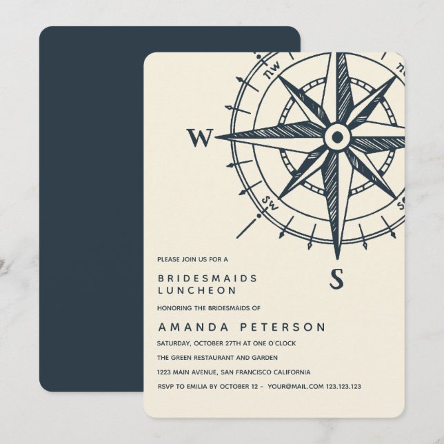 The Blue Compass | Bridesmaids Luncheon Wedding Invitation (Front/Back)