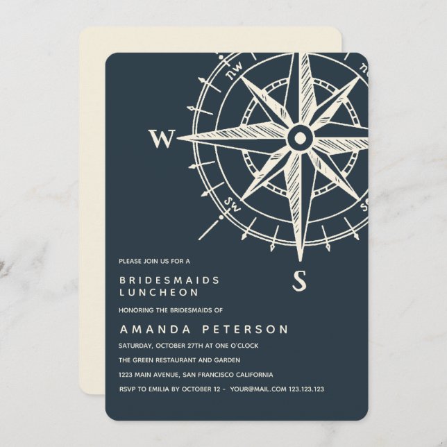 The Blue Compass | Bridesmaids Luncheon Wedding Invitation (Front/Back)