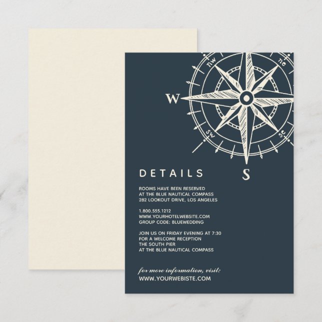 The Blue Compass | Wedding Guest Details Invitation (Front/Back)