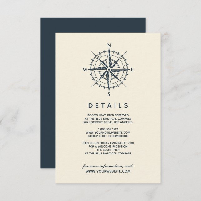 The Blue Compass | Wedding Guest Details Invitation (Front/Back)