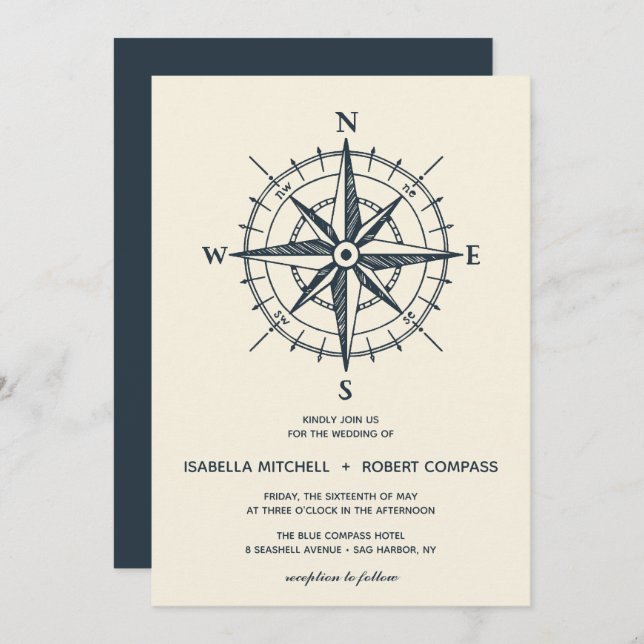 The Blue Compass | Wedding Invitation (Front/Back)