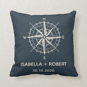 The Blue Compass Wedding Keepsake Throw Pillow